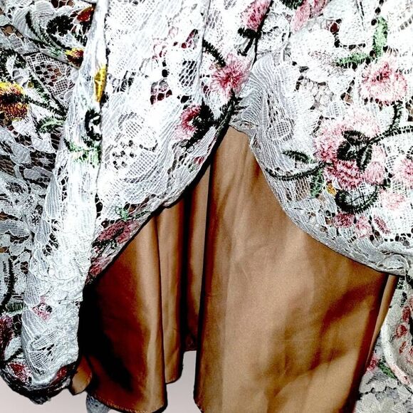 Badgley Mishka Womens Dress Sz 16 Belle Ivory Lace Red Floral Halter Sleeveless - Picture 5 of 16